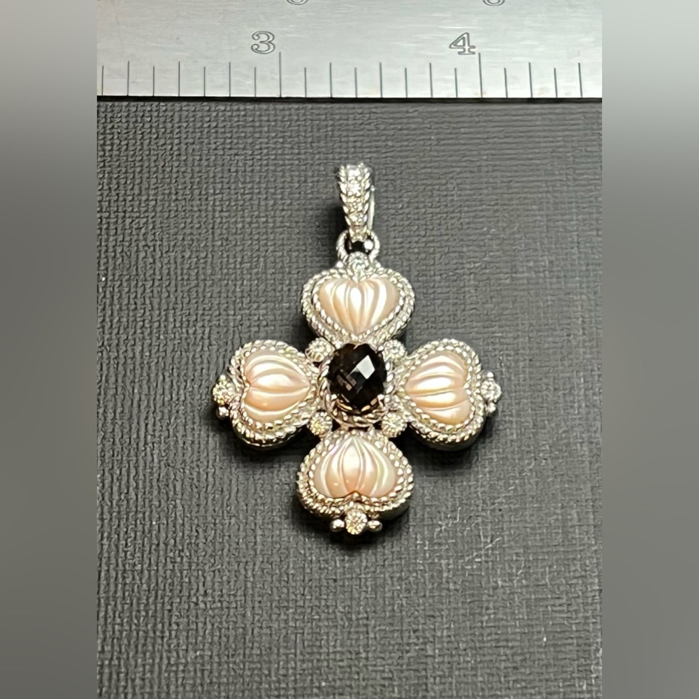 Judith Ripka Rose Quartz Smoky Quartz Diamond Enhancer Pendant Sterling R16